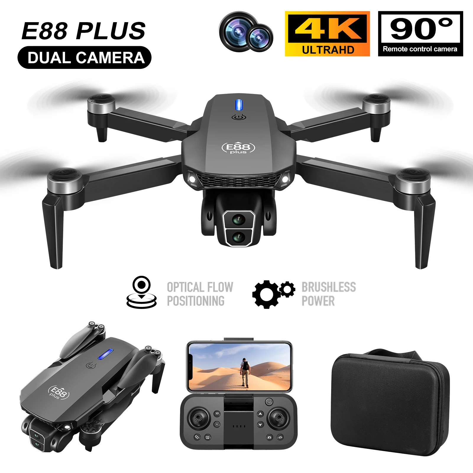 Drone Gimbal Brushless - Yeni E88 Plus Quadcopter Drone: 90